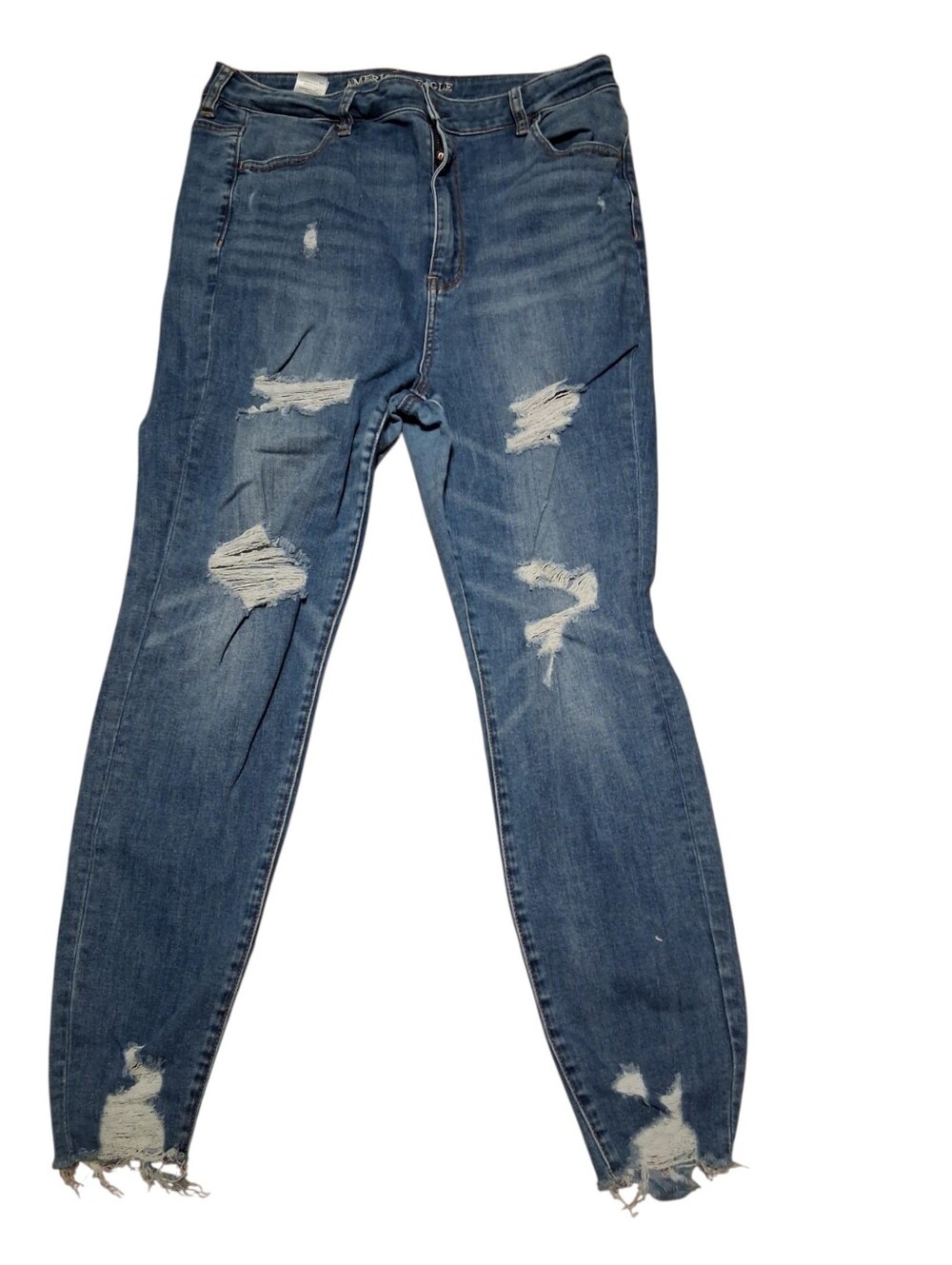 American Eagle Highest Rise Jegging Distressed Blue Denim Jeans Size 16 Short - Picture 4 of 13